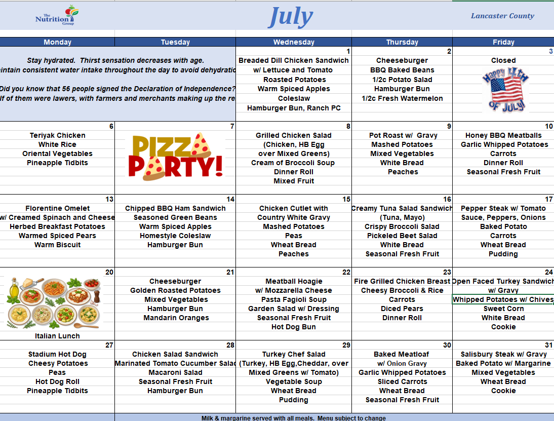Lunch Calendar